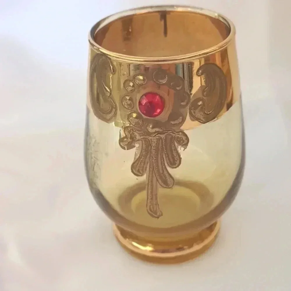 Vintage Italian amber glass decanter shot set